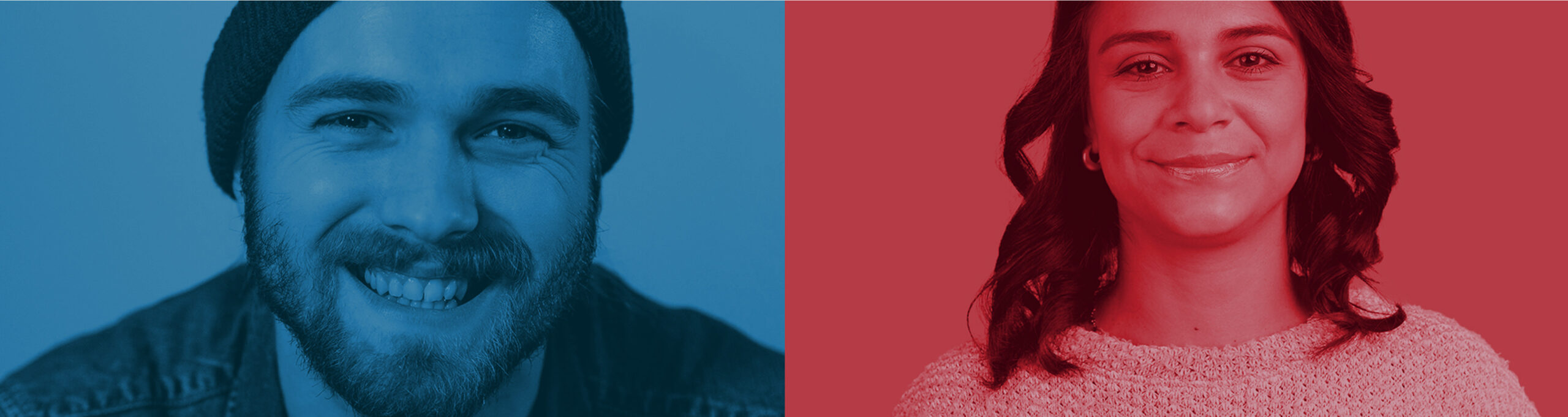 picture of a man and woman side by side, divided by red and blue color