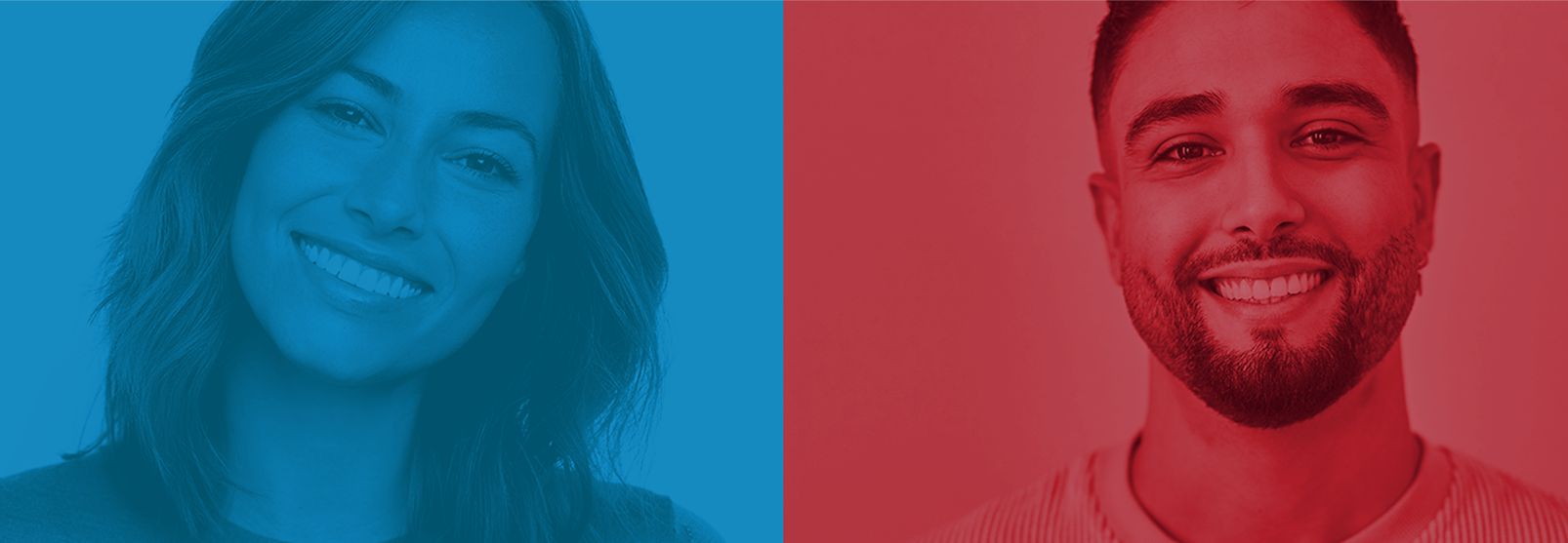 picture of a man and woman side by side, divided by red and blue color