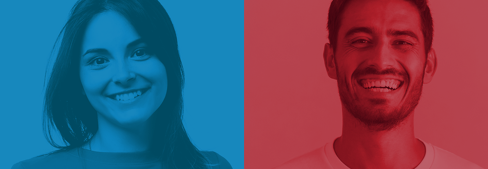 picture of a man and woman side by side, divided by red and blue color